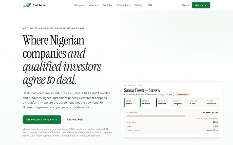 Deal Room product screen