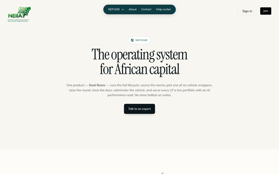NEFUND product screen