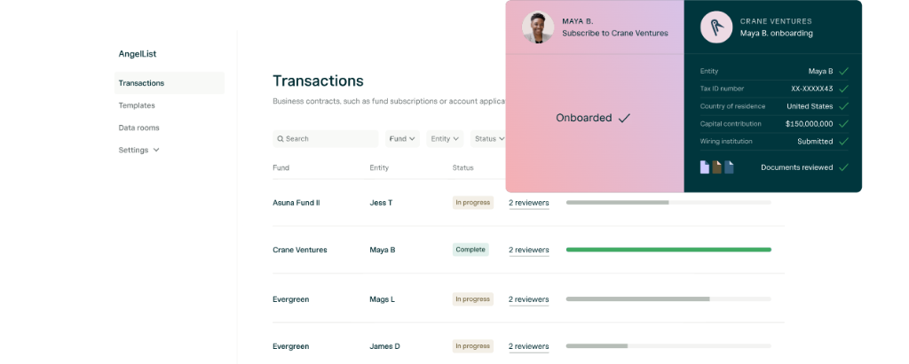 Dashboard preview showing transactions and onboarding